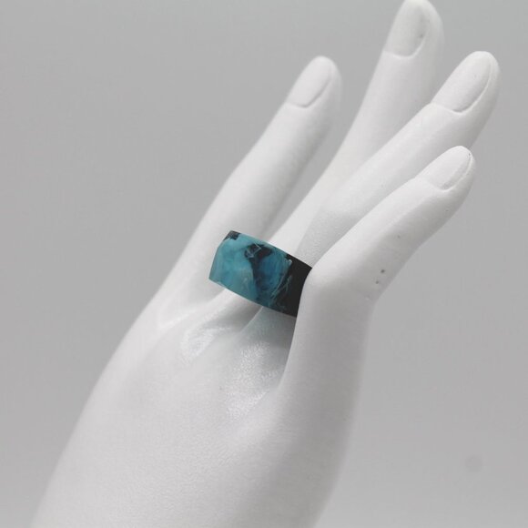 Ring jewelry wooden light blue wave large size 7 nature fashion new - Picture 6 of 7